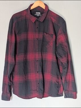 Warehouse Maroon and Black Plaid Button-Up Shirt
